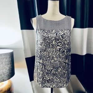 Black and Cream Sleeveless top by LOFT, Ribbon Detail! EUC, Size XS